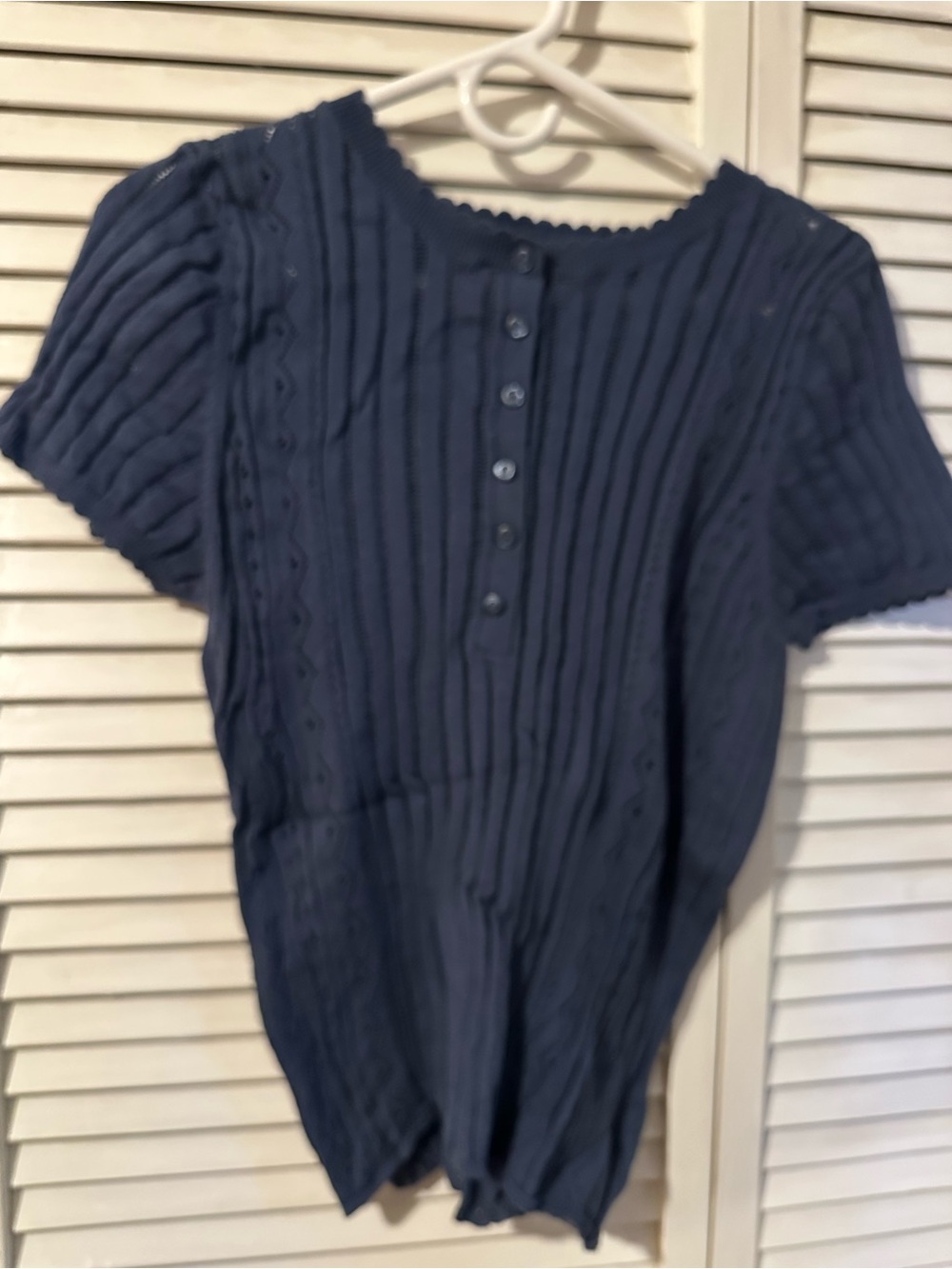 American Eagle Outfitters Navy Short Sleeve Ribbed Button-Front Top